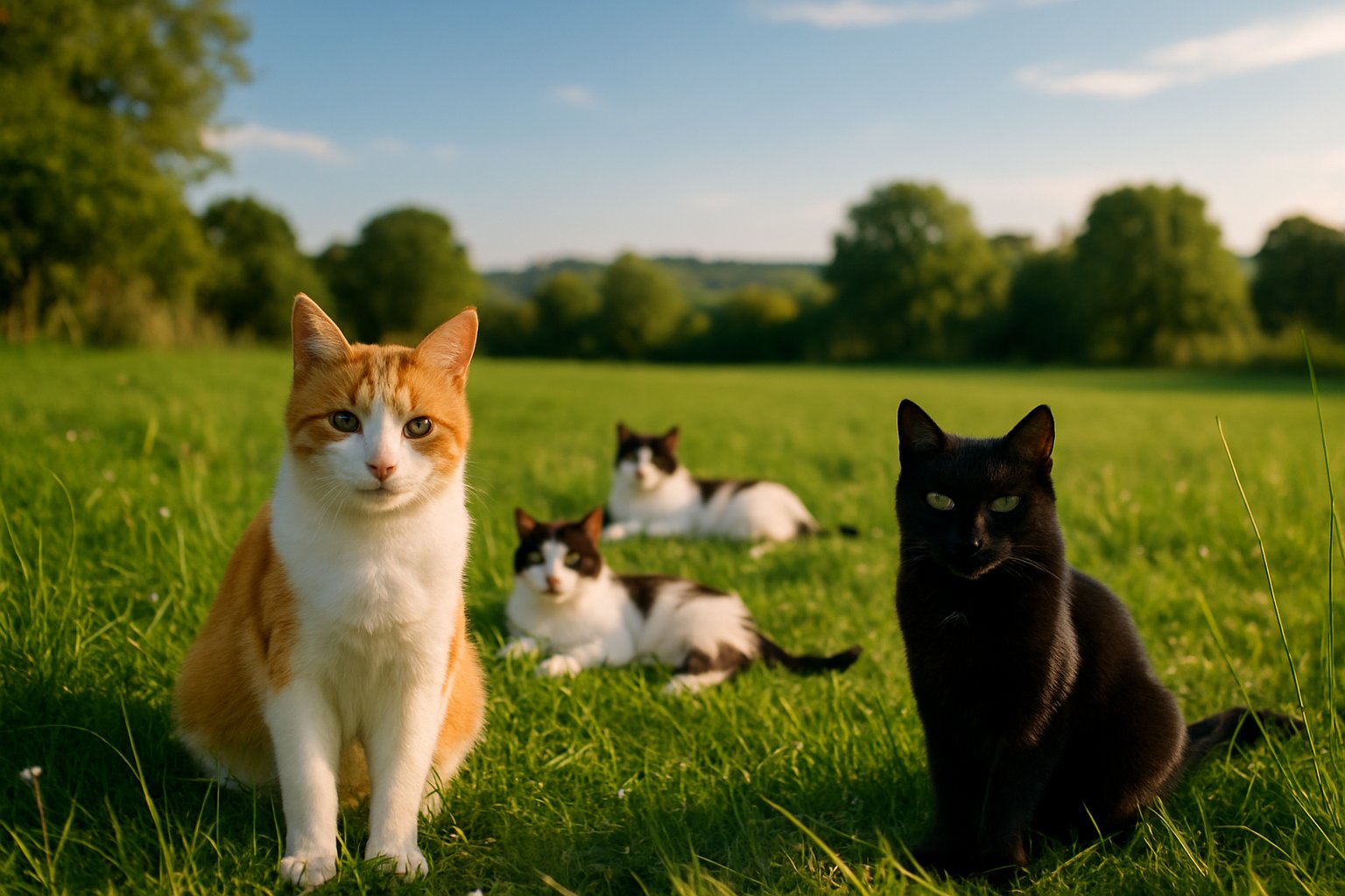 Gatos libres en el prado